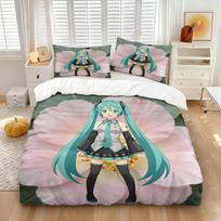 Anime Kawaii H-Hatsune Miku Bedding Set Duvet Cover Pillowcase Bedroom Decoration Full Size Youth Kids Girl Boys Birthday gift 100x135cm (2pcs)