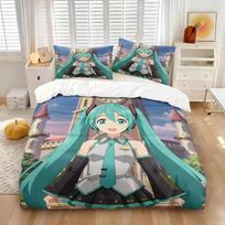 Anime Kawaii H-Hatsune Miku Bedding Set Duvet Cover Pillowcase Bedroom Decoration Full Size Youth Kids Girl Boys Birthday gift 100x135cm (2pcs)