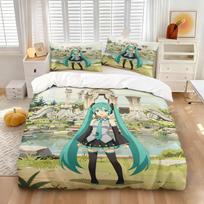 Anime Kawaii H-Hatsune Miku Bedding Set Duvet Cover Pillowcase Bedroom Decoration Full Size Youth Kids Girl Boys Birthday gift 135x200cm (3pcs)