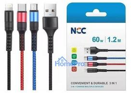 USB cable NCC "lightning+micro+USB-C" (60W) 1m black