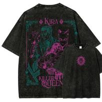 JoJo's Bizarre Adventure Kira Yoshikage Print T-shirt Men Women Tshirts Cotton Clothing Retro Washed T Shirt Harajuku Male Tops M black