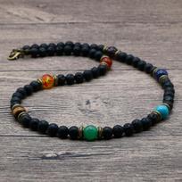 Handmade Men Choker Necklace Lava Rock Chakra Collar Meditation Yoga Short Neck Healing Accessories Jewelry Colar Gift For Him gray