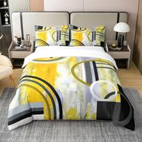Modern Yellow Black Grey Duvet Cover Set Watercolor Oil Painting Bedding Set with Pillowcases Abstract Circles Quilt Cover AU Single(140x210cm)