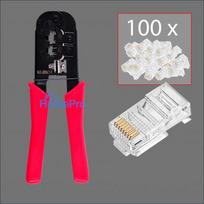 Set - Universal Crimping Tool + 100pcs CAT5E RJ45 Plugs