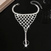 Adjustable Golden Finger Bracelet Rhinestone Hollow Geometric Pendant  Festival white