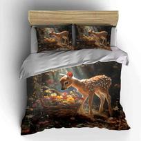 Deer and Floral Forest Decor Soft Comfortable Duvet Cover Bedding Set Included 1*Duvet Cover & 2*Pillowcases gift 140*200cm/55x79in Single/Twin 3pcs