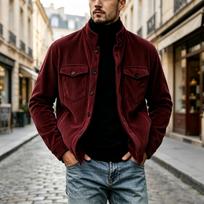 Men's Corduroy Jacket with Stand Collar, Casual Outerwear Coat for Fall and Winter Wear L black