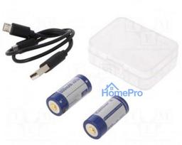Battery: Li-Ion, 16340, 3.6 V, 800 mAh, Ø16.7x36mm, Package: USB cable