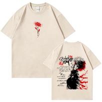 Anime Tokyo Ghoul Kaneki Ken Spider Lily Graphic T Shirts Men Women Hip Hop Streetwear Gothic Oversized T-shirt Y2K Harajuku Punk T-shirt L white