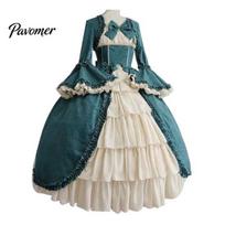 Ponios Retro kvadratinis kaklo aptemptas juosmuo Bowknot viduramžių suknelė Cosplay vakarėlio kostiumas S žalia