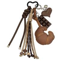 Anti-Lost Ladies Horn Bag Pendant Hand-Woven Pu Leather Bread Keychain  Home Decor black
