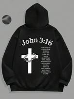 Black John 3:16 Cross Christian Men's Casual Easter Gift Graphic Hoodie XL white