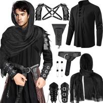 Vyriškas tunikos kostiumas Cosplay su aksesuarais - Rinkinį sudaro diržas, ir kt. vaidmenų žaidimams, teminiams kostiumų vakarėliams ir mugėms M black