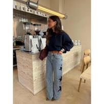 Women S Star Pattern Loose Straight Leg Denim Pants S
