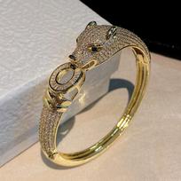 18k Gold Leopard Head Bracelet with Copper Micro-Inlaid Zircon 18K brown