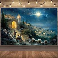 One biblical birth scene photography backdrop - Shepherds in the night sky with Bethlehemzyc 59x51.1inch/150*130cm