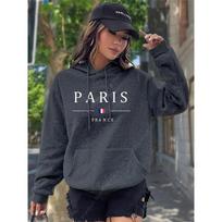 PARIS Grafiniai Raidžių Gobtuvukai Moteriškas Gobtuvukas Megztinis Viršus Estetiškas Y2K Gatvės Sportinis Drabužis Moteriškas Gobtuvukas ROŽINIS JUODAS XL black