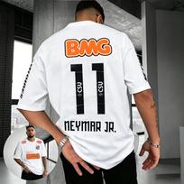 Neymar Unisexs Retro Soccer Cotton Jersey Tshirt Black Short Sleeve 11 Number Player Print Casual Football Fan Streetwear Tee Top XL gray