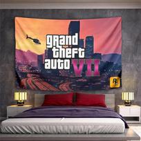 Grand Theft Auto Vice City Sunset Skyline Wall Tapestry Rockstar Game Art Hanging Wall Tapestry for Gamer Room Dorm 75x90cm(29x35in) black