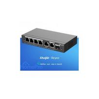 6-Port Gigabit Smart PoE Switch: 4 PoE ports, 1 RJ45, 1 SFP, 54W PoE, desktop, steel housing.