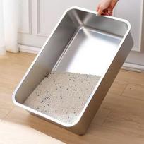 Large Stainless Steel Cat Litter Box Rectangle Tall Deep With Lid Semi-Enclosed Indoor Cats H:20cm