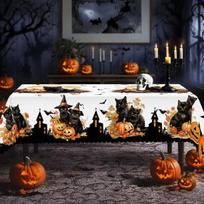 VIKAMA Halloween Ghost Pumpkin Blue Gray Tablecloth Moody Eerie Atmosphere for Dining Room Decor 80X130CM(2.6X4.3FT
