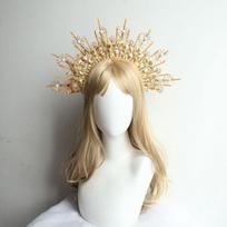 L Virgin Angel Gold and Silver Crown Halo Material Pack, Stage Performance Photography Props Headdress Accessories beige