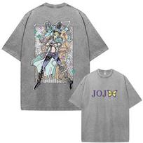 Anime JoJo Bizarre Adventure Diego Brando Vintage Washed T Shirt Men Women Clothing Casual Short Sleeves T-shirts Streetwear 3XL gray