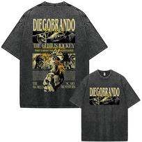 Anime JoJo Bizarre Adventure Diego Brando Vintage Washed T Shirt Men Women Clothing Casual Short Sleeves T-shirts Streetwear 3XL black