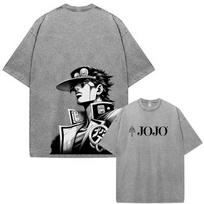 Anime JoJo Bizarre Adventure Diego Brando Vintage Washed T Shirt Men Women Clothing Casual Short Sleeves T-shirts Streetwear 3XL gray