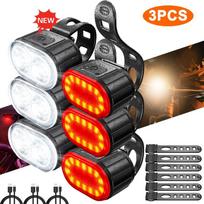 Cycling Bicycle Front Rear Light Set Bike Type C Rechargeable Flashlight Light MTB Waterproof Taillight LED Lantern Bike Parts 7 Set A 3PCs