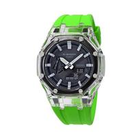 CASIO Unisex skystųjų kristalų/analoginis dvigubo ekrano serijos juodas laikrodis GA-2100-1A(Watch4--) Transparent Watch Case Neon Green Rubber Band gray