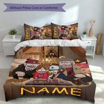 3pcs Custom Name Gravity Falls Set,Includes 1 Duvet Cover and 2 Pillowcases,All-season Bedroom Decor 135cmx200cm