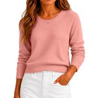 Women's Casual Color Raglan Long Sleeve Neck Pullover Knit Top XL pink