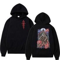 2026 Game Bloodborne Eileen The Crow Print Hoodie Men's Vintage Fashion Pullover Sweatshirt Gothic Long Sleeve Hooded Streetwear L black