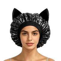Breathable Satin Hair Bonnet Silky Smooth Hair Protection Hat Cat Ear Sleep Cap  Night Sleep