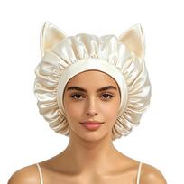 Breathable Satin Hair Bonnet Silky Smooth Hair Protection Hat Cat Ear Sleep Cap  Night Sleep