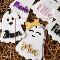 Akrilinis raktų pakabukas,  Veidrodis Golen/Balta-Balta Virvė-Veidrodis Golen Bow Ghost