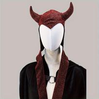 Halloween Devil Horn Hooded Headcover Shiny Red Brown Party Cosplay Costume Accessory Wine Red