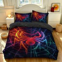 3pcs Neon Spider Web Superhero Print Duvet Cover Set Colorful Soft Microfiber Bedding Set with Pillowcases Quilt Cover Decor AU Single 140*210cm/55x83in 3pcs
