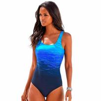 Stylish Women's Summer Halter Back Cross Swimsuit Bikini In Vibrant Gradient Plus Print Tag XXL=US L blue
