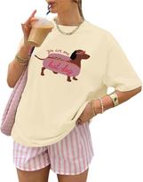 Cute Oversized Graphic Tees -  You Are One Hot Dog  Design L beige