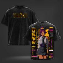 BLEACH Shihouin Yoruichi Anime T-shirt Harajuku Vintage Washed T Shirt Men Women Clothing Casual Oversized 100% Cotton Tees Tops L