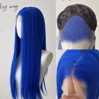 Ashely rožiniai nėriniuoti priekiniai perukai 26“ 13x4 nėriniuoti priekiniai perukai ilgi tiesūs karščiui atsparūs pluošto sintetiniai perukai Mira Cosplay 18inches&150%&1pc blue