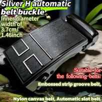 Automatinė diržo sagtis,  Sidabrinė H automatinė drobinė diržo sagtis (vidinis skersmuo, plotis 3,7 cm)