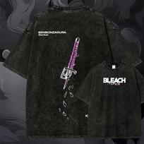 BLEACH Senbonzakura Bankai Short Sleeve T-Shirt Anime Manga Vintage Washed Graphic Print Sword Katana Men Women Youth 4XL black