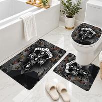 3Pcs Flannel Toilet Mat Set Guns N’ Roses Bathroom Rug Non Slip Bath Carpet Home Decor 3Pcs-50x80cm+50x40cm+35x45cm gray