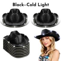6-11pcs Light Up Cowboy Hats LED Flashing Cowgirl Hats Western Cowboy Hats for women for Wedding Reception Dance Ball Party 6pcs black