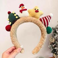 Vibrant Colors Reindeer Hairband Plush Texture Holiday Headwear  Winter Celebration Style 4 beige