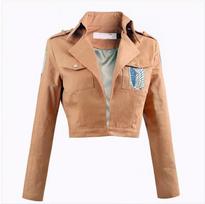 Cosplay Shingeki no Kyojin Mikasa Ackerman Cosplay Costume Jacket Shawl Belt Suit Leather Shorts Full Sets M beige